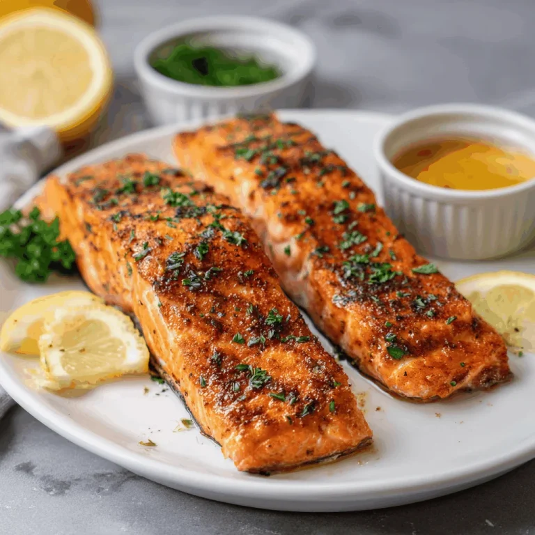 Savoring Moments: Air Fryer Salmon That Feels Like Home A fork flaking a piece of perfectly cooked air fryer salmon served with roasted asparagus.
