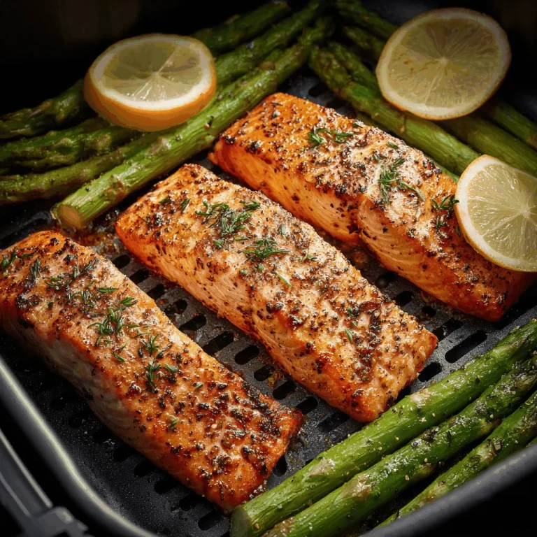 A Quick and Tasty Air Fryer Salmon That Feels Like Home Close-up of a perfectly cooked salmon fillet with lemon slices and potatoes.