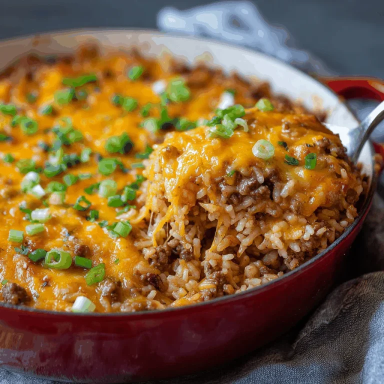 A Cozy Cheesy Ground Beef Rice Casserole for the Soul Close-up of a cheesy ground beef and rice casserole with a bite taken out, showing stringy cheese.