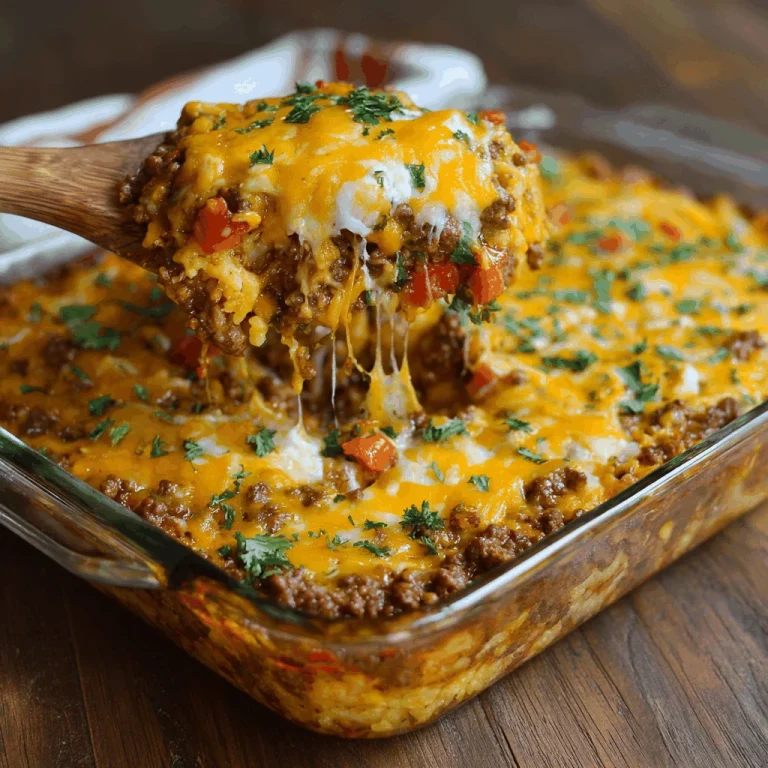 A Cozy Hobo Casserole That Feels Like a Warm Hug A close-up shot of a cheesy ground beef and potato casserole on a white plate.