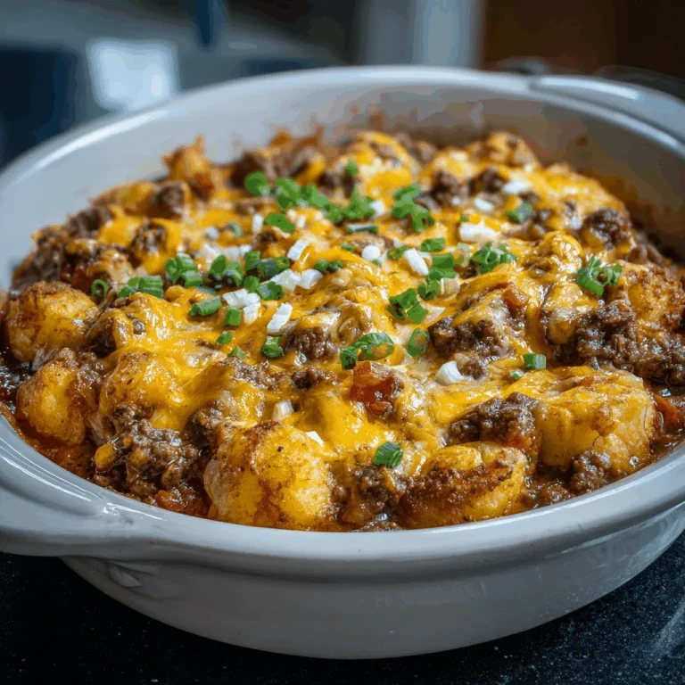 The Hobo Casserole That Feels Like a Warm Hug A hearty, cheesy casserole of ground beef and potatoes, topped with fresh parsley, in a white baking dish.