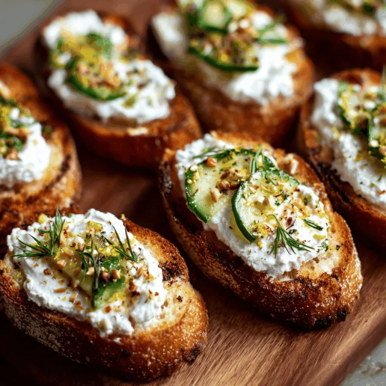 A Sweet and Spicy Crostini That Brightens Every Gathering Overhead shot of several crostini topped with whipped feta, pecans, rosemary, and a sweet and spicy honey drizzle.