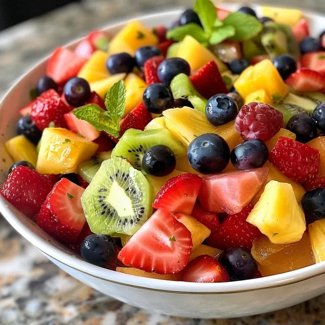 A Bowl of Sunshine: The Ultimate Summer Fruit Salad to Share A vibrant summer fruit salad garnished with fresh mint leaves and a lime wedge.