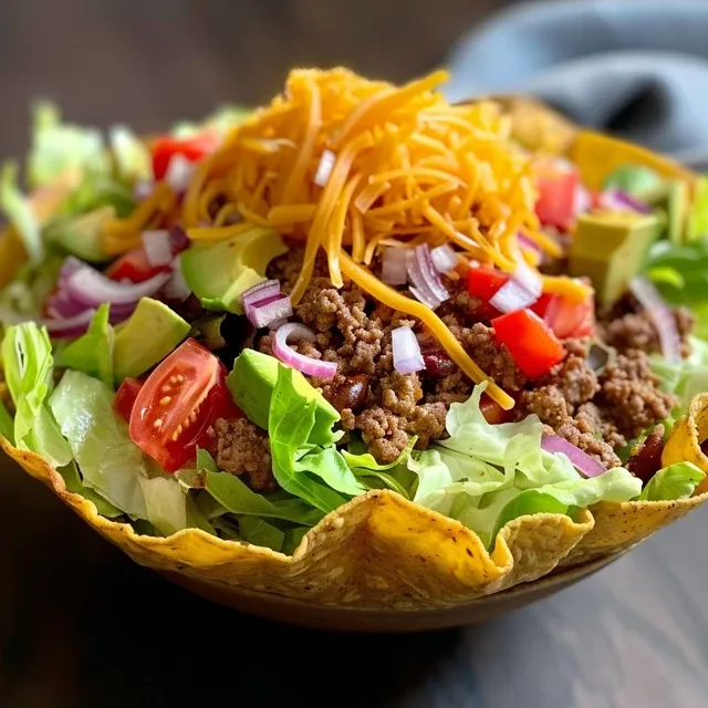A Crispy Tortilla Taco Bowl That Brings Family Together A vibrant tortilla taco bowl featuring layers of diced tomatoes, avocado, and cheese in a crispy shell.