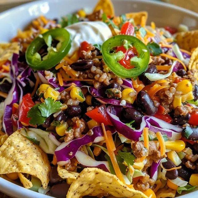 A Heartwarming Bowl of Frito Cowboy Cabbage: Where Every Bite Sparks Joy Juicy Frito Cowboy Cabbage in a bowl, showcasing fresh vegetables and Fritos.