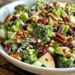 Fresh broccoli salad with sunflower seeds, raisins, and a light dressing.