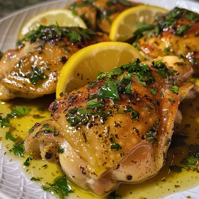 A Family Recipe for Lemon Chicken That Brightens Every Gathering Side view of Lemon Chicken with a glossy butter sauce and lemon garnishes.