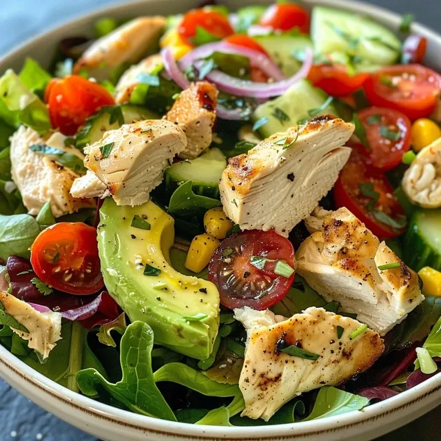 Detailed shot of Healthy Ranch Chicken Salad, highlighting the creamy dressing and fresh herbs.