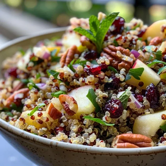 Juicy quinoa apple salad with visible diced apples, celery, and parsley.