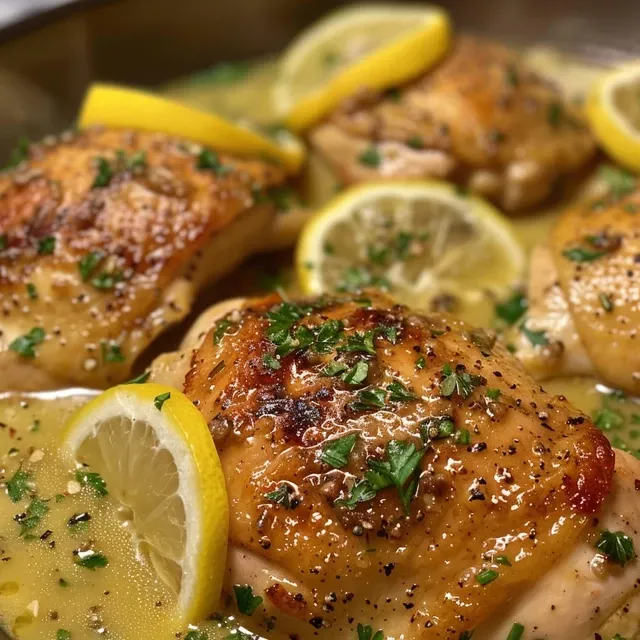 Deliciously plated Lemon Chicken with vibrant lemon slices and a sprinkle of parsley.