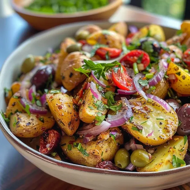 A delicious Sumac Potato Salad, showcasing various ingredients.
