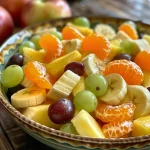 A mix of fresh fruits including bananas, grapes, and apples in a clear bowl.