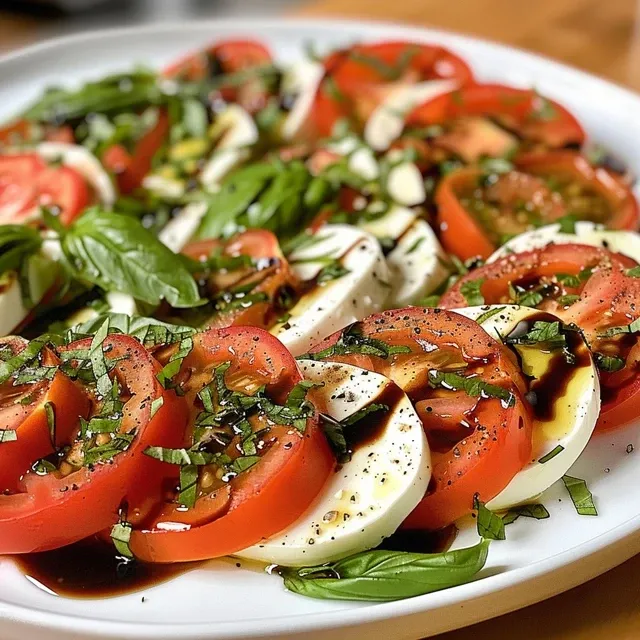 Colorful Caprese salad arranged elegantly with basil, mozzarella, and tomato on a plate.