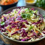 Juicy and inviting creamy coleslaw showcasing shredded cabbage, grated carrot, and a rich dressing.