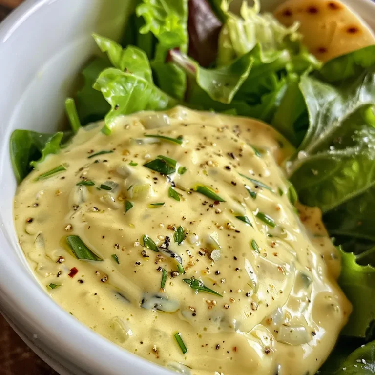 Side view of thick homemade Caesar dressing with a rich, creamy appearance.