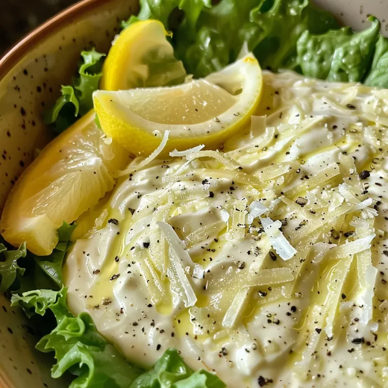 Healthy Caesar Dressing drizzled over fresh lettuce, highlighting its rich consistency and color.