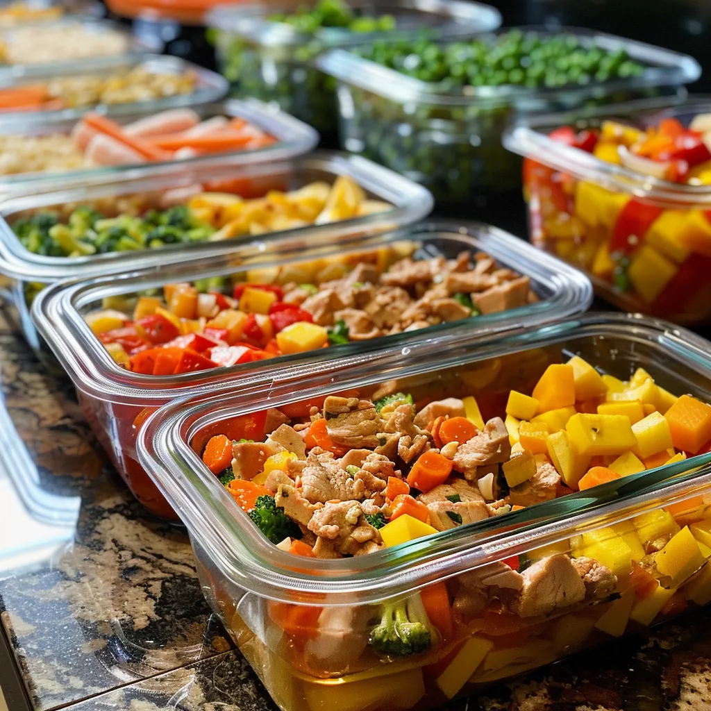 Healthy meal prep image featuring a mix of grains, vegetables, and lean protein.