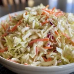 Freshly made Southern coleslaw with visible ingredients like cabbage and carrot.