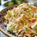 Detailed close-up of sweet coleslaw, highlighting its creamy texture and vibrant colors.