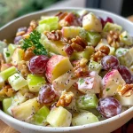 A fresh Waldorf Salad arranged with sliced green apples, pecans, and celery.