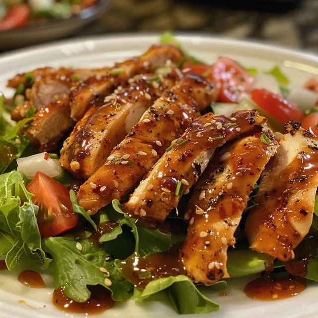 Honey Hot Chicken Salad displayed with a focus on the salad's textures and colors.