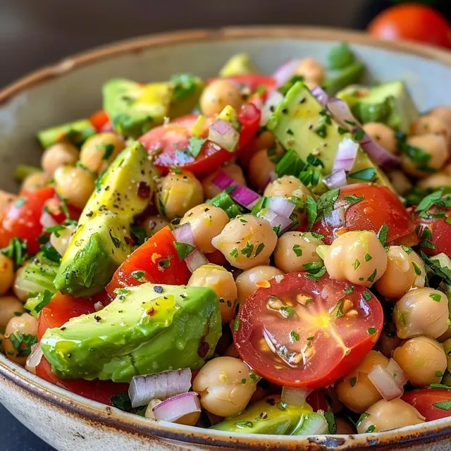 Fresh ingredients including avocados and chickpeas arranged in a salad.