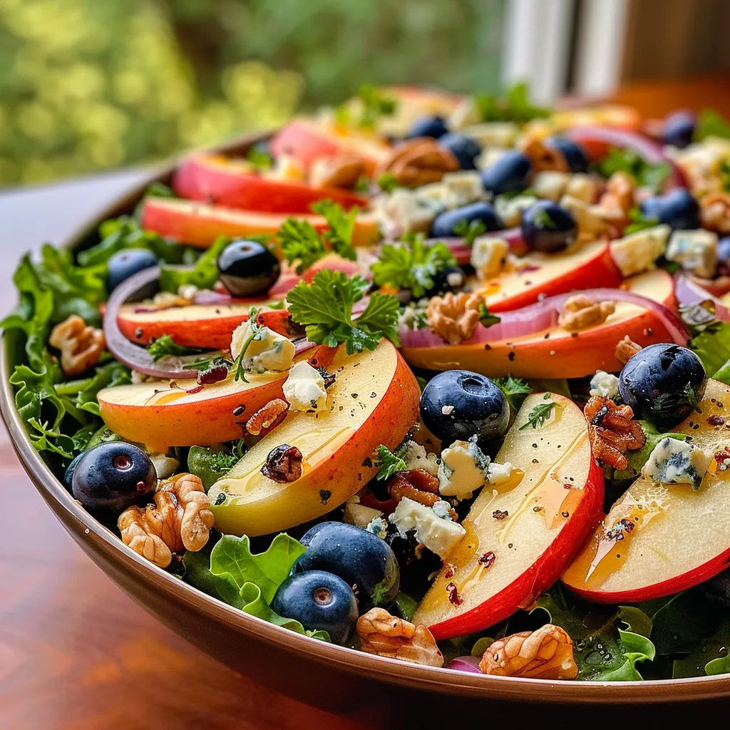 Juicy Apple Blueberry Salad showcasing ingredients like walnuts and parsley.
