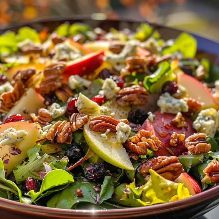 Harvest Harmony: An Apple Pecan Salad to Share Around the Table Colorful fall salad with mixed greens, blue cheese, and nuts.