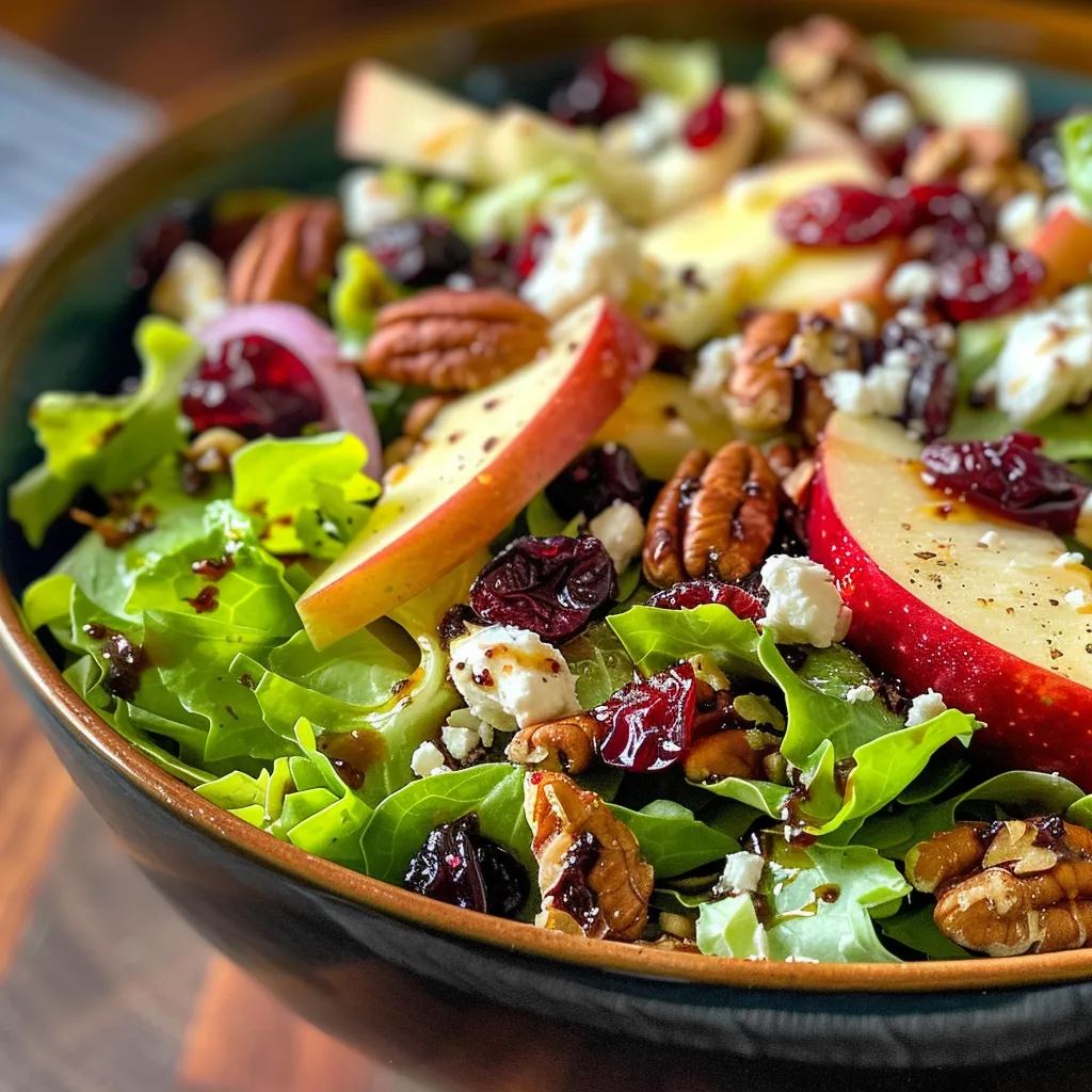 Juicy autumn harvest salad displayed with rich colors and textures, highlighting seasonal ingredients.