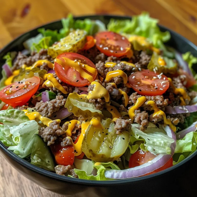 A Deconstructed Classic: The Big Mac Salad That Brings Joy to the Table Detailed image of a Big Mac Salad with chopped romaine, ground beef, and cheddar cheese.