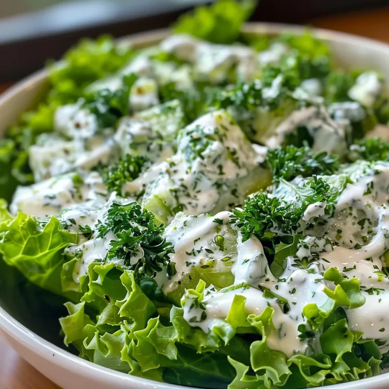 A Garden of Flavors: The Fresh Green Goddess Salad That Brightens Every Meal Juicy Fresh Green Goddess Salad arranged with Romaine, Kale, and herbs.