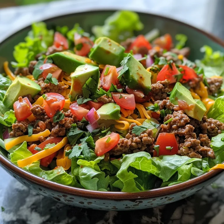 A Wholesome Taco Salad That Brings Us Together Juicy Keto Taco Salad displayed with fresh vegetables and creamy toppings on a plate.