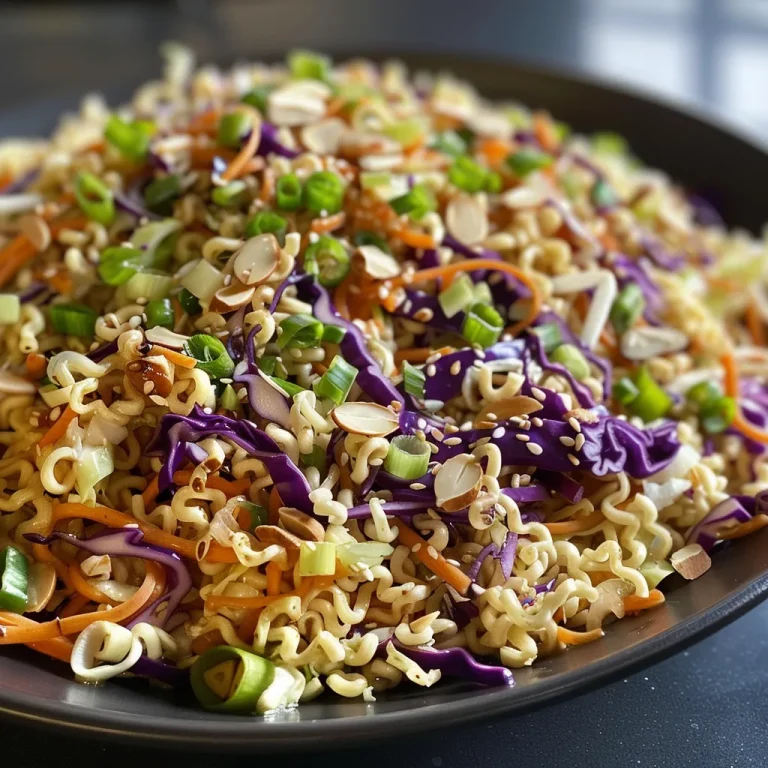 A Bowl of Nostalgia: Ramen Noodle Salad That Brings Us Together Juicy Ramen Noodle Salad displaying bright matchstick carrots and sliced green onions.