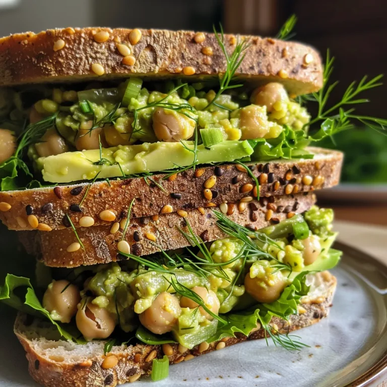 A Wholesome Hug Between Bread: Smashed Chickpea Avocado Dill Pickle Sandwiches Juicy sandwich featuring smashed chickpeas and avocado, surrounded by fresh dill, pickles, and vegetables.