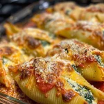 Delicious stuffed shells showcasing a mixture of spinach and ricotta, garnished with Parmesan.