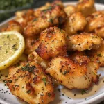 Side view of air-fried chicken pieces, glistening with lemon pepper seasoning.