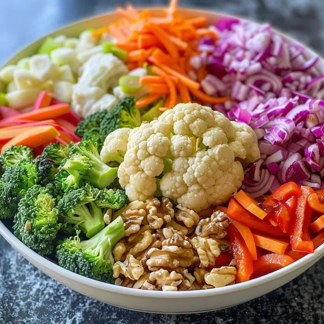 A Burst of Color and Wellness: The Raw Rainbow Detox Salad That Revives the Spirit Juicy Raw Rainbow Detox Veggie Salad displayed on a plate, showcasing an array of colorful vegetables.