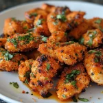 Air Fryer Chicken Bites arranged neatly on a rustic wooden surface.