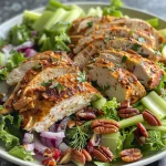 Juicy Air Fryer Chicken Salad displayed in a bowl, featuring finely diced red onion and fresh dill.