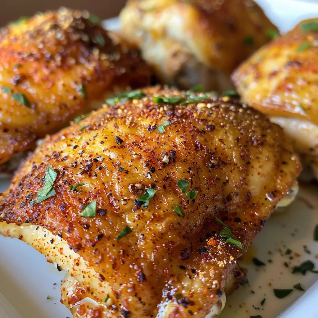A succulent chicken thigh glistening with marinade, ready to be served.