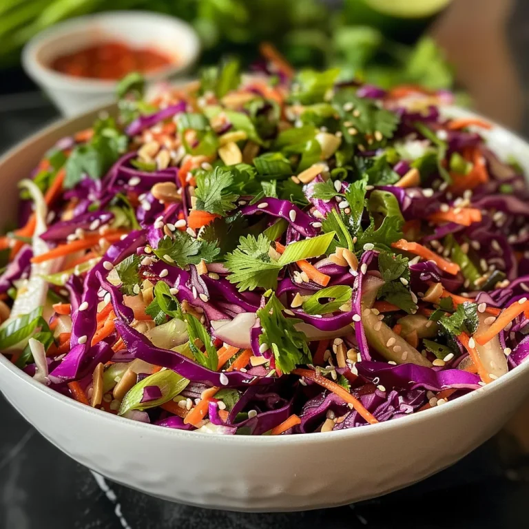 A Colorful Crunch: The Asian Peanut Slaw That Brightens Every Table Detailed look at Asian Peanut Slaw garnished with sesame seeds and cilantro leaves.