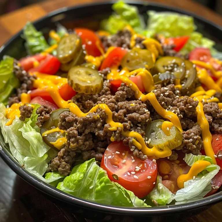 A Salad That Sings with the Heart of a Cheeseburger A vibrant salad with chopped romaine lettuce, ground beef, and shredded cheese in a close-up shot.