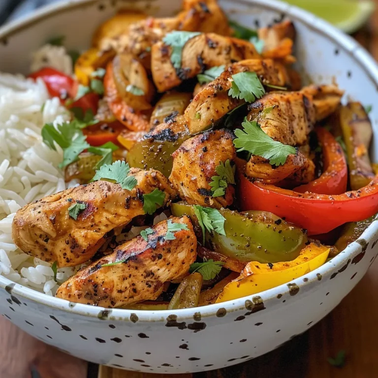 Colorful Chicken Fajita Bowls: A Wholesome Family Feast Side view of a Chicken Fajita Bowl overflowing with chicken, peppers, and cilantro.