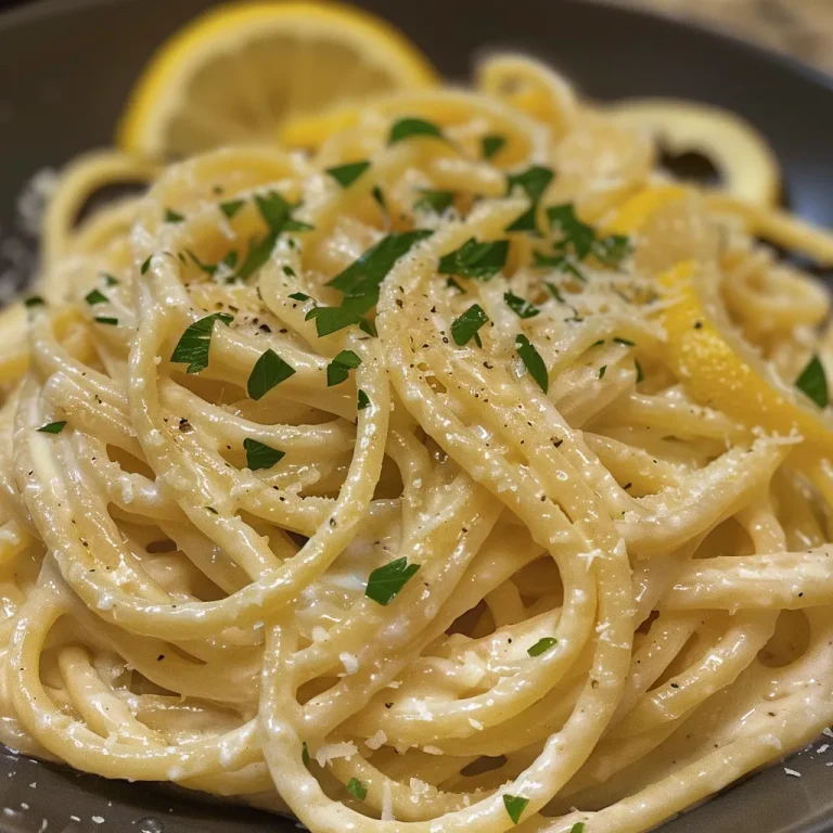The Pasta That Whispers Sunshine and Comfort A delicious plate of creamy garlic lemon pasta garnished with parmesan.
