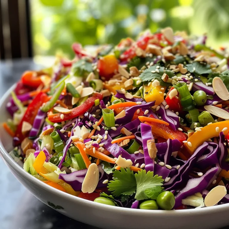 A Colorful Bowl of Love: Crunchy Asian Rainbow Chopped Salad with Ginger Dressing A colorful array of chopped salad ingredients including edamame and topped with sesame seeds.