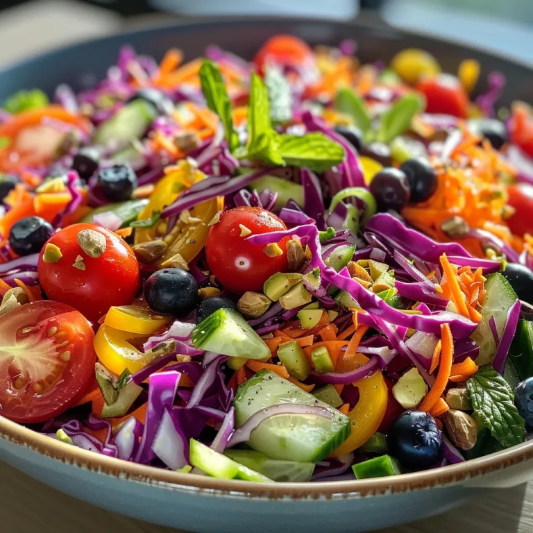 A Colorful Celebration: The Rainbow Salad That Brings Us Together Juicy Easy Rainbow Salad arranged beautifully with various chopped vegetables and herbs.