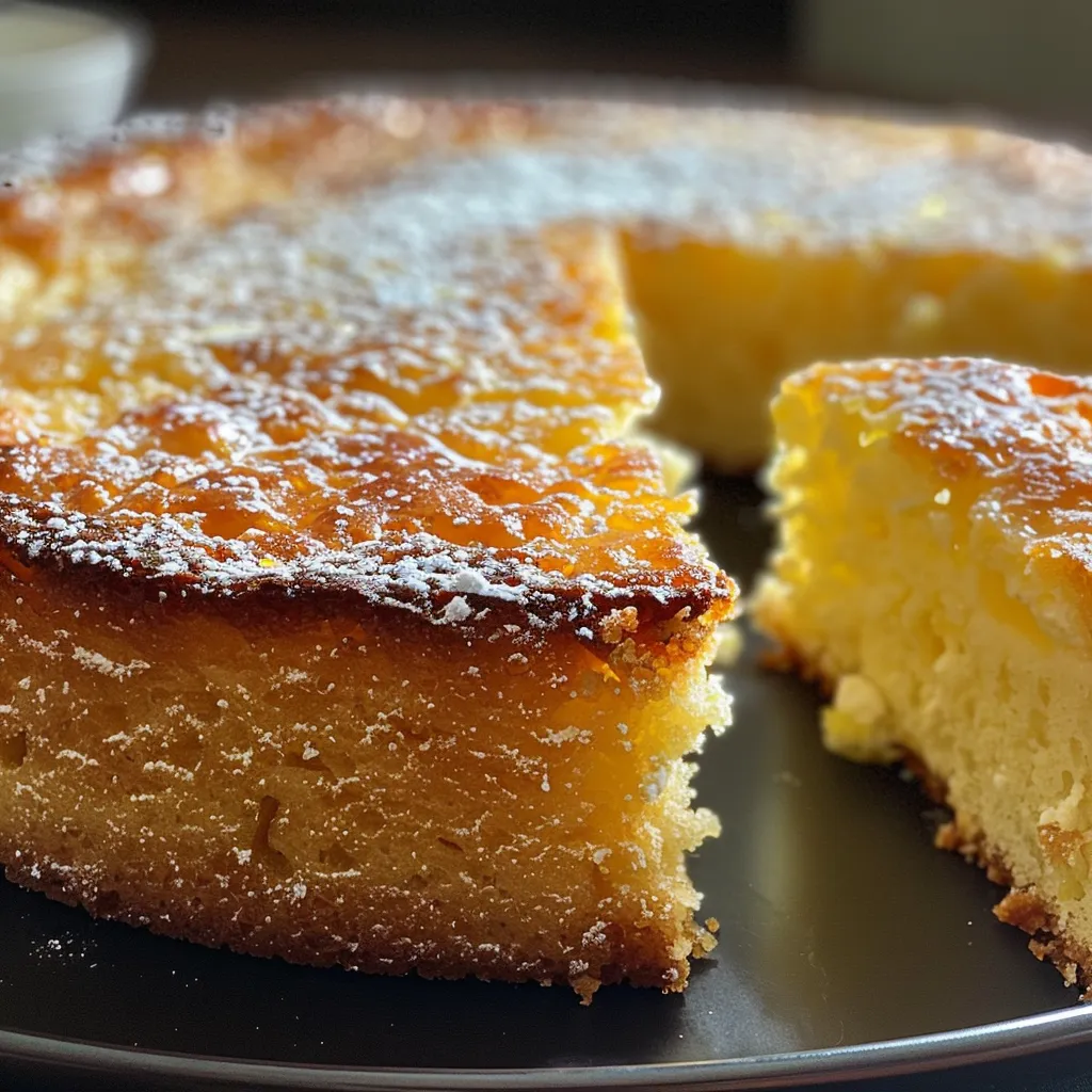 Close-up shot of a Flourless Ricotta Lemon Almond Cake with a soft, creamy interior and a sprinkle of lemon zest.