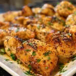 Savory garlic butter chicken and pasta dish captured from the side.