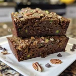 A detailed image of Grain-Free Banana Zucchini Bread highlighting its moist interior and crunchy topping of pecans and chocolate.
