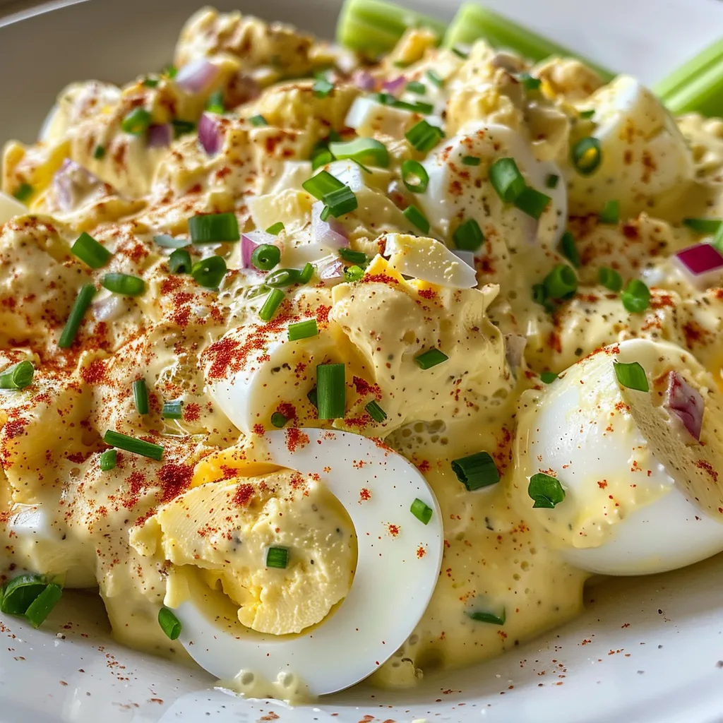 Freshly prepared high protein egg salad with avocado and chives.